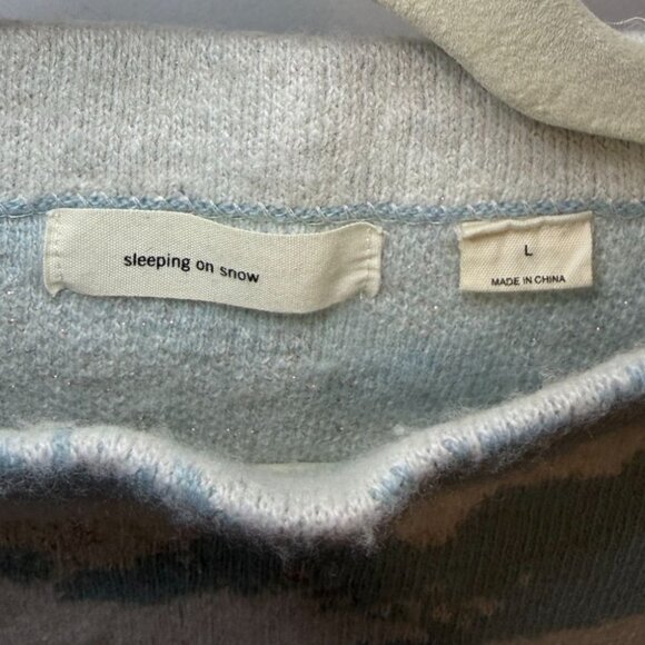 Anthropologie Pale Blue & Ivory Intarsia Wave Pullover Sweater Size L - Picture 8 of 8